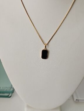 Gold Necklace with Black Rectangular Pendant